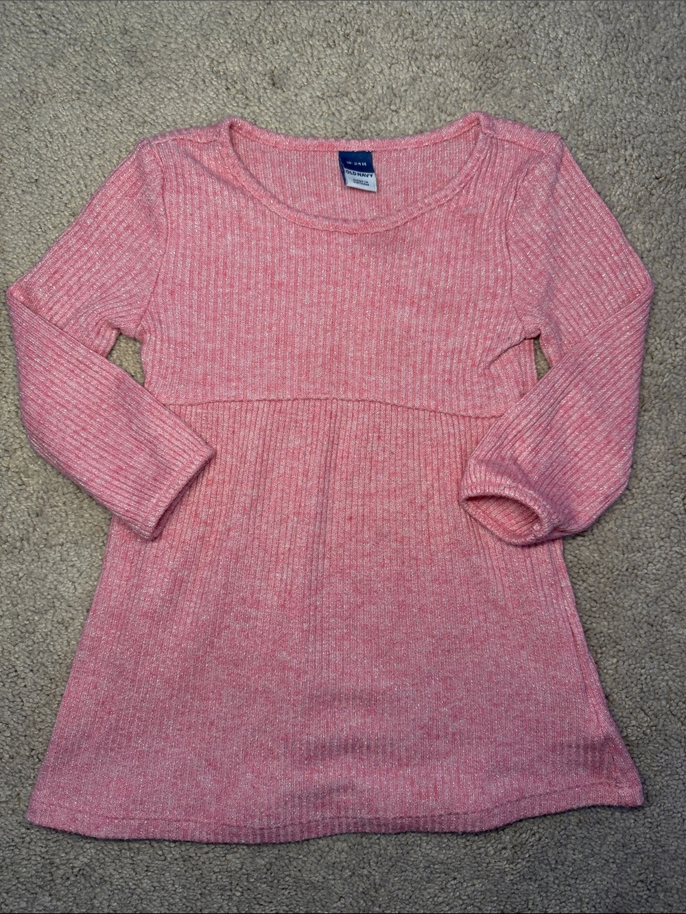 Old Navy Girls Pink Sparkle Ribbed Long-Sleeve Knit Dress